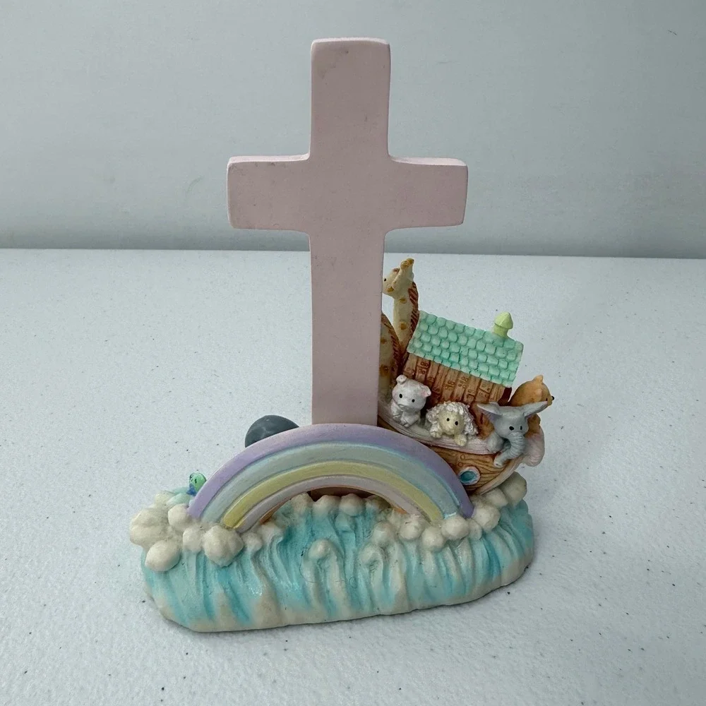 Russ Berrie Notes From Noah Ark Cross Figurine Nursery Decor Pink Baptism 10391